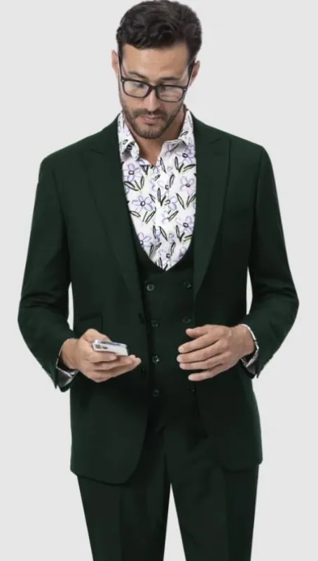 Mens Two Button Peak Lapel Suit Hunter made by Alberto Nardoni