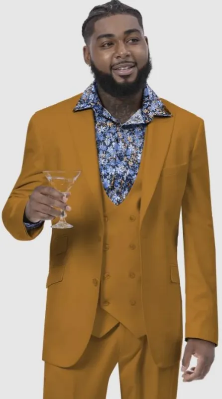 Mens Two Button Peak Lapel Suit Gold made by Alberto Nardoni