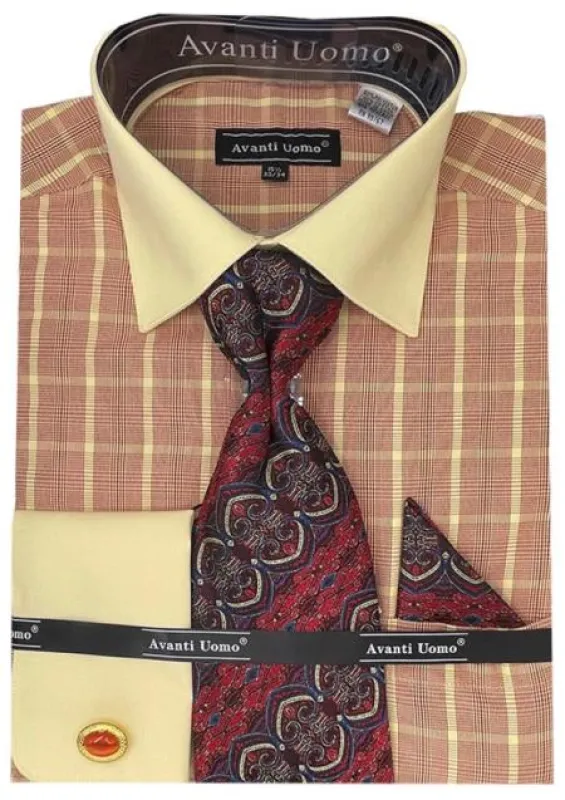 Mens Red Tone on Tone Check Pattern Dress Shirt made by Alberto Nardoni