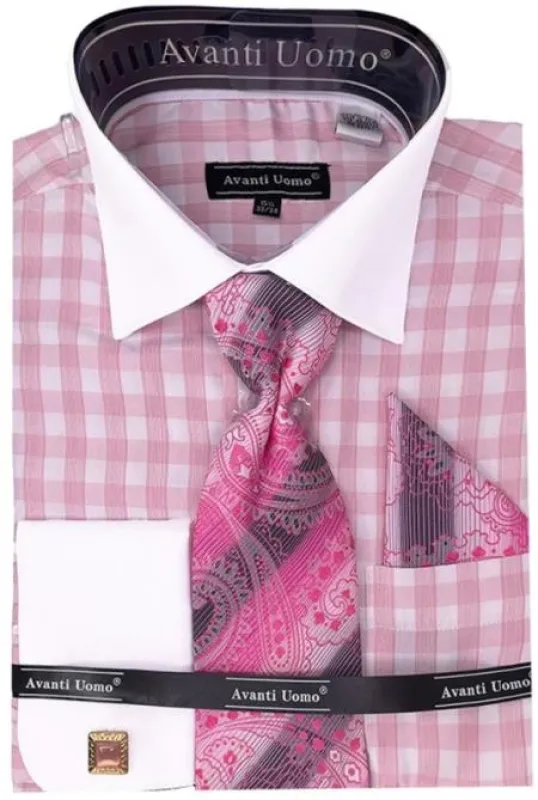 Mens Pink Check Dress Shirt made by Alberto Nardoni