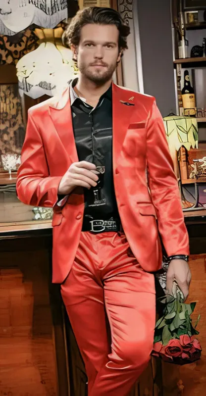 Mens Red Shiny Suit made by Alberto Nardoni