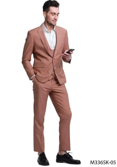 Light Brown Vested Suit - Groomsmen Suit - Peak Lapel Slim Fit sold by Alberto Nardoni