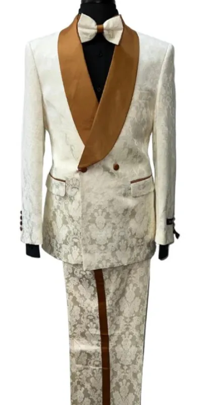 Mens 2 Button Shawl Lapel Suit Ivory ~ Rust made by Alberto Nardoni