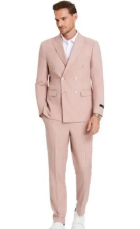 Double Breasted Suits - Slim Fit - Pink Stripe Suit - Slim Fit Cut made by Alberto Nardoni