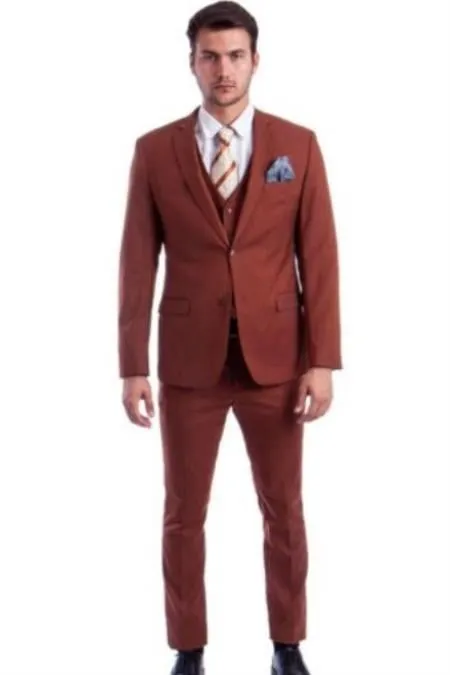 Mens Light Brown 3 Piece 2 Button Ultra Slim Fit Suit sold by Alberto Nardoni