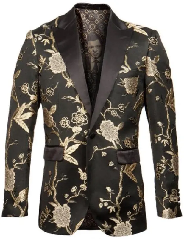 Mens Plus Size Blazers - Large Mens Blazers Big and Tall Blazer - Plus Size Gold ~ Black Sport Coat made by Alberto Nardoni