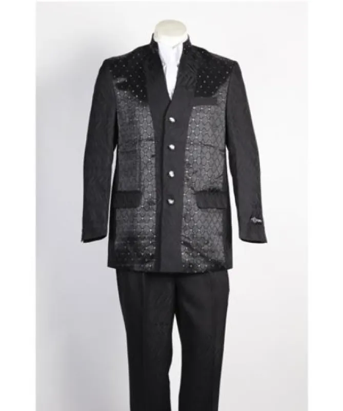 Mandarin Collar Tuxedo - Mandarin Tuxedo - No Collar Suit - Black Suit made by Alberto Nardoni