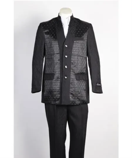 Mandarin Collar Tuxedo - Mandarin Tuxedo - No Collar Suit - Black Suit sold by Alberto Nardoni