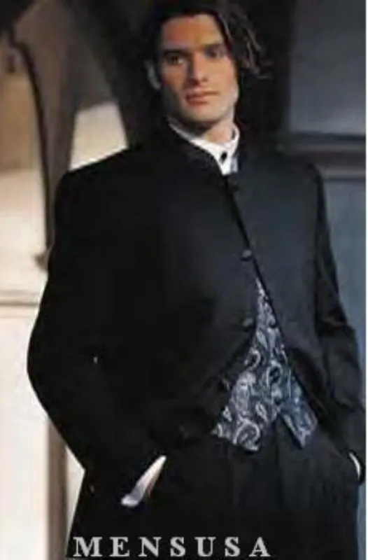 Mandarin Collar Tuxedo - Mandarin Tuxedo - No Collar Suit - Black Suit made by Alberto Nardoni