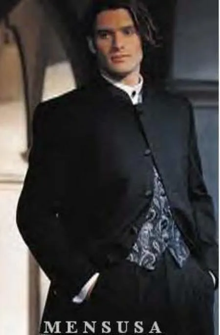 Mandarin Collar Tuxedo - Mandarin Tuxedo - No Collar Suit - Black Suit sold by Alberto Nardoni