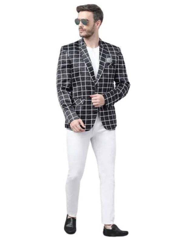 Black and Bold White Plaid Blazer - Mens Black Sport Coat made by Alberto Nardoni