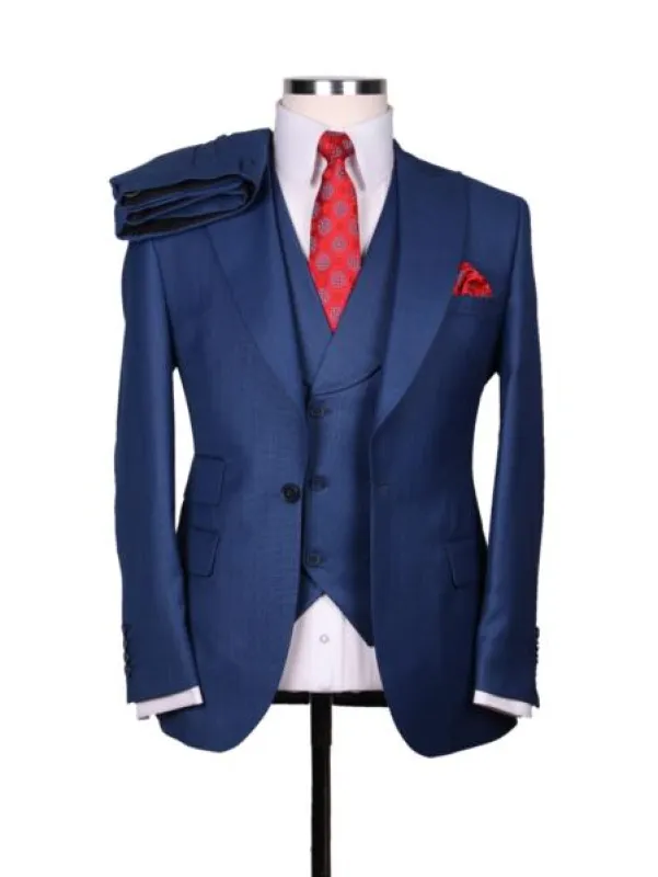 Big Lapel - Wide Lapel - Tom Ford Style Suit - Ticket Pocket - Navy Blue made by Alberto Nardoni