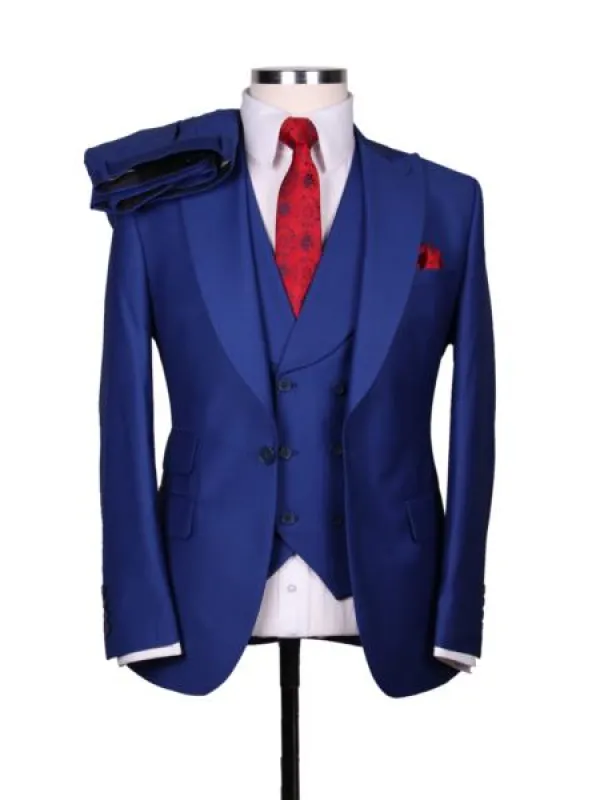 Big Lapel - Wide Lapel - Tom Ford Style Suit - Ticket Pocket - Royal Blue made by Alberto Nardoni