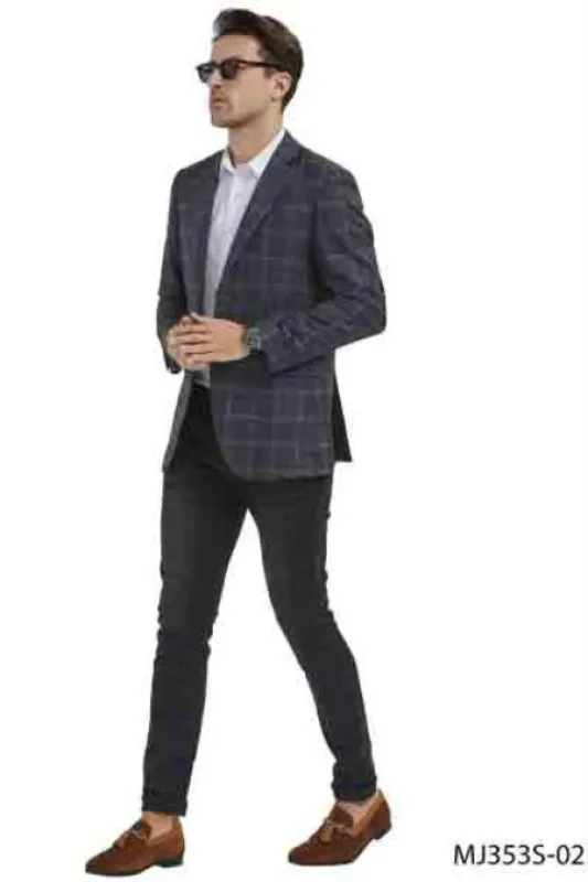 Mens Plaid Grey Blazer - Window Pane Sport Coat made by Alberto Nardoni