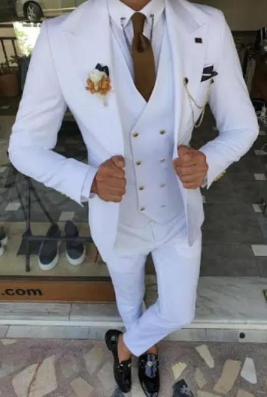 White Suit With Gold Buttons made by Alberto Nardoni