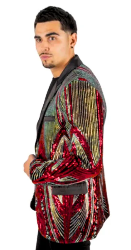 Mens Red Blazer - Shiny Stage Flashy Sport Coat - Slim Fit made by Alberto Nardoni