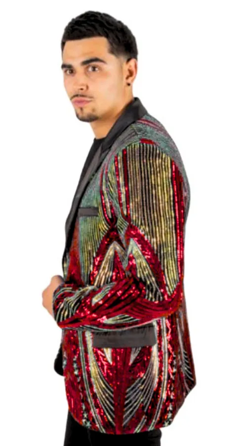 Mens Red Blazer - Shiny Stage Flashy Sport Coat - Slim Fit sold by Alberto Nardoni