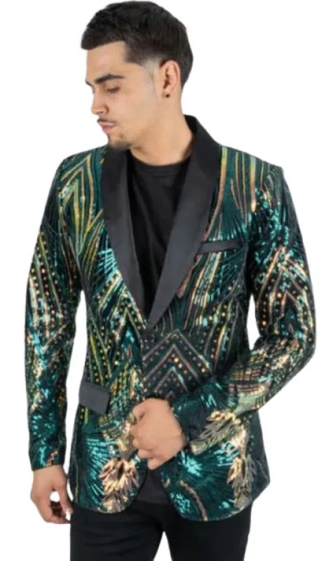 Mens Sequin Blazer - Shiny Stage Flashy Sport Coat - Slim Fit made by Alberto Nardoni