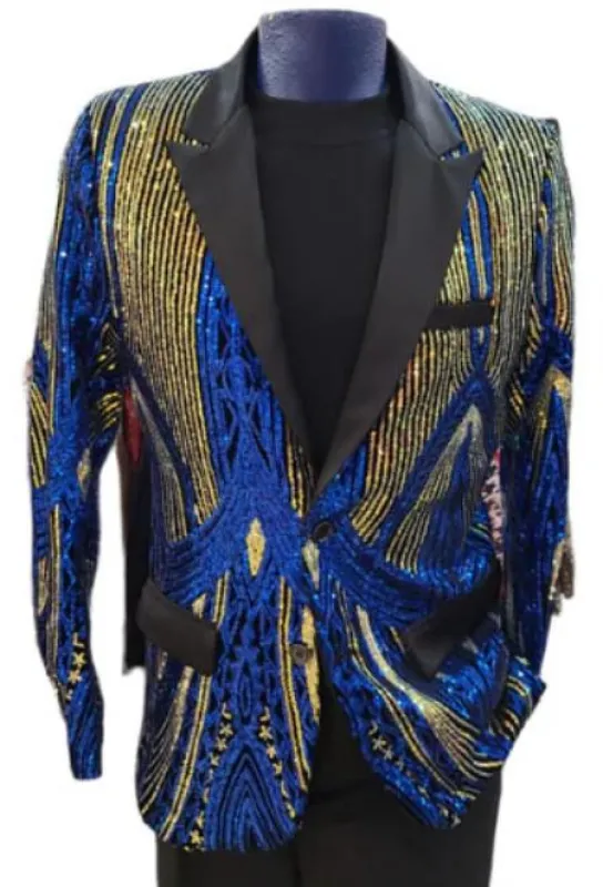 Mens Two Toned Sequin Blazer - Royal Blue Prom 2026 Shiny Tuxedo Slim Fit made by Alberto Nardoni