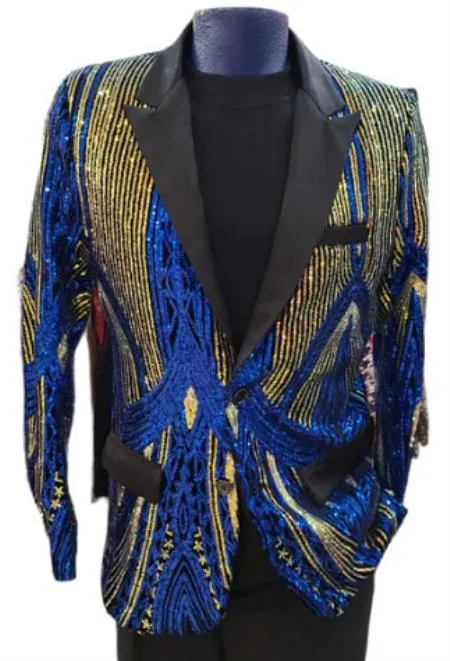 Mens Two Toned Sequin Blazer - Royal Blue Prom 2026 Shiny Tuxedo Slim Fit sold by Alberto Nardoni