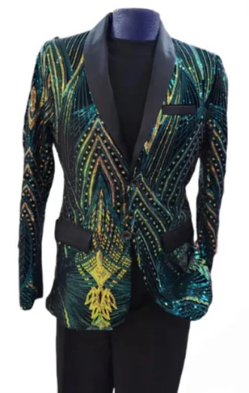 Mens Two Toned Sequin Blazer - Green Prom 2026 Shiny Tuxedo Slim Fit made by Alberto Nardoni