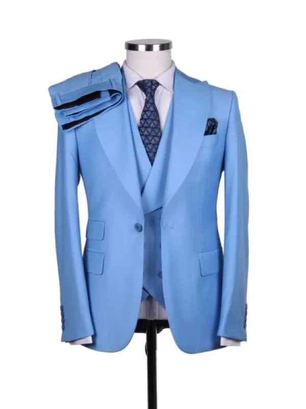 Big Lapel - Wide Lapel - Tom Ford Style Suit - Ticket Pocket - Denim Blue made by Alberto Nardoni