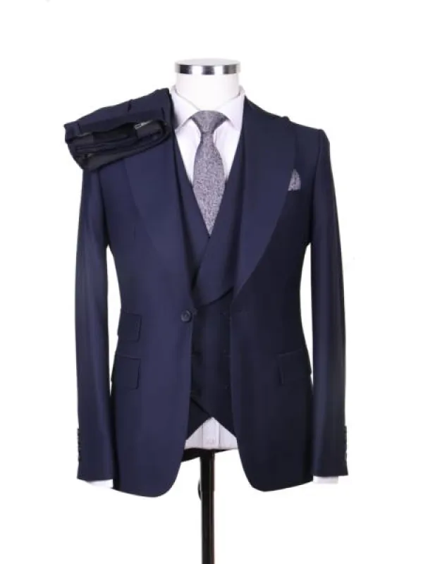 Big Lapel - Wide Lapel - Tom Ford Style Suit - Ticket Pocket - Navy Blue made by Alberto Nardoni