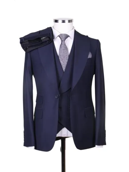 Big Lapel - Wide Lapel - Tom Ford Style Suit - Ticket Pocket - Navy Blue sold by Alberto Nardoni