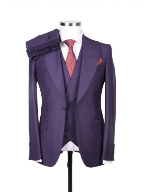 Big Lapel - Wide Lapel - Tom Ford Style Suit - Ticket Pocket - Purple made by Alberto Nardoni