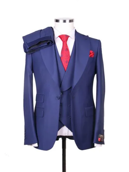 Big Lapel - Wide Lapel - Tom Ford Style Suit - Ticket Pocket - Navy Blue sold by Alberto Nardoni