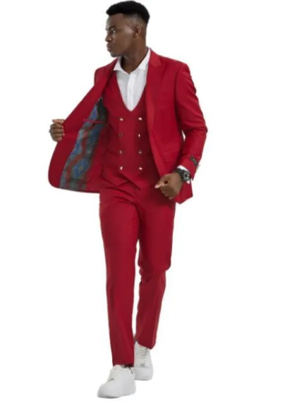 Mens Suits With Gold Buttons - Red made by Alberto Nardoni