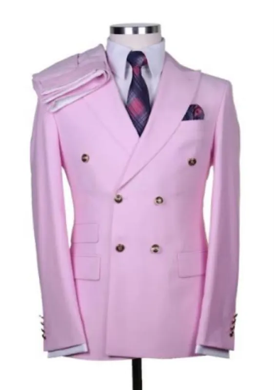 Mens Suits With Gold Buttons - Light Pink made by Alberto Nardoni