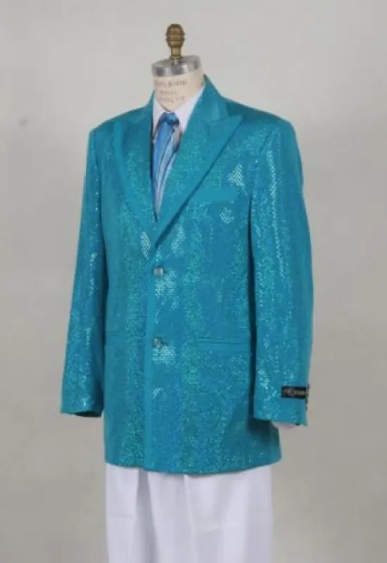 Sequin Turquoise Tuxedo With Matching Pants Included - Tiffany Color Suit - Aqua Color made by Alberto Nardoni