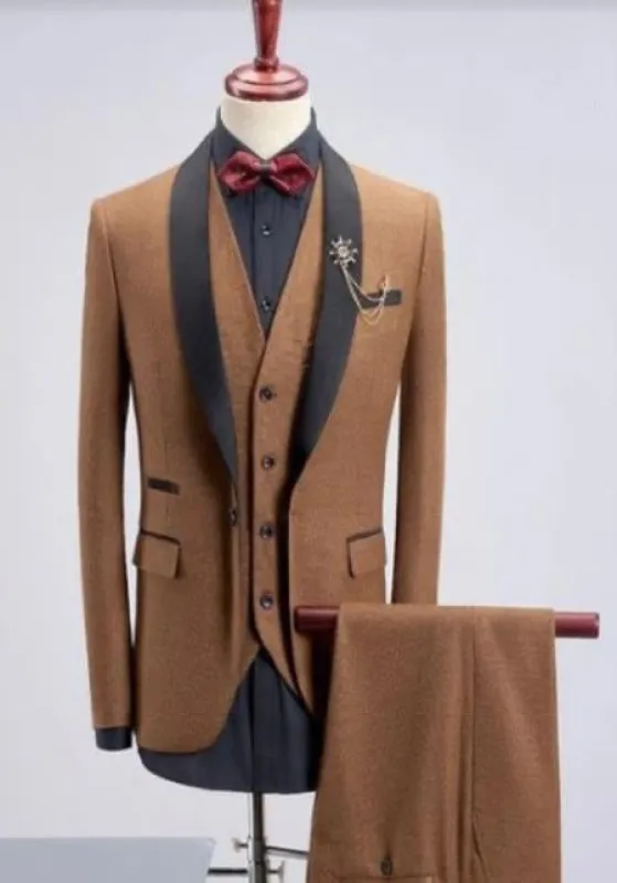 One Button Wedding Tuxedo in Light Brown - Wedding Suit made by Alberto Nardoni