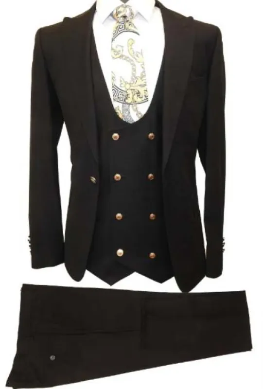 Mens 2 Button Notch Label Modern Fit Suits Black made by Alberto Nardoni