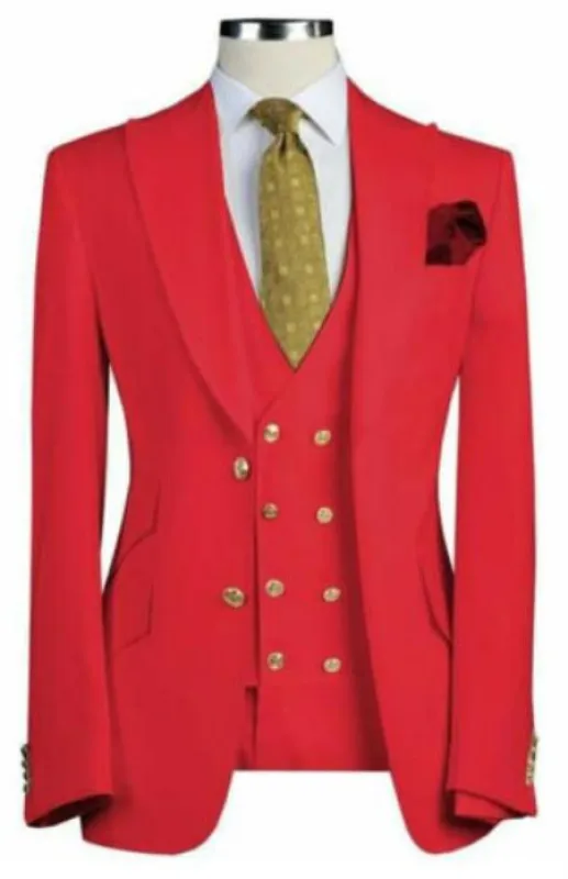Men Red Designer Gold Button Wedding Grooms Dinner Suit made by Alberto Nardoni