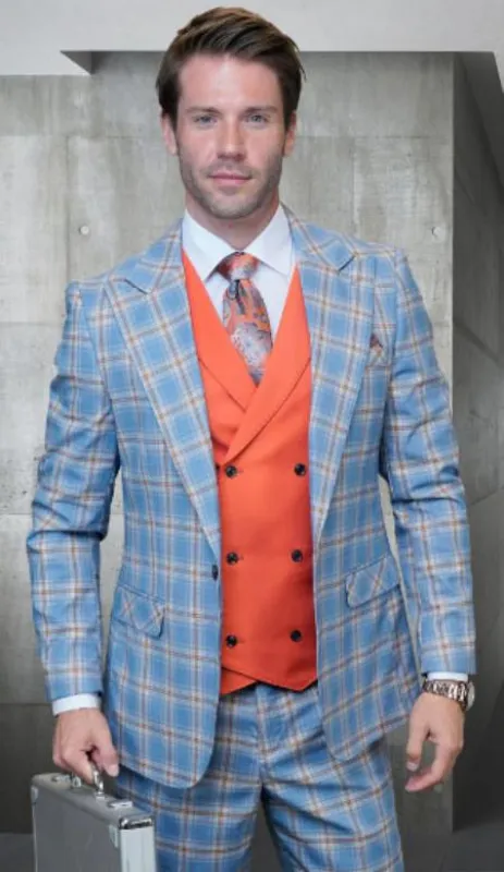 Mens 1 Button Modern Fit Suits Flat Front Pants Suit - Blue made by Alberto Nardoni