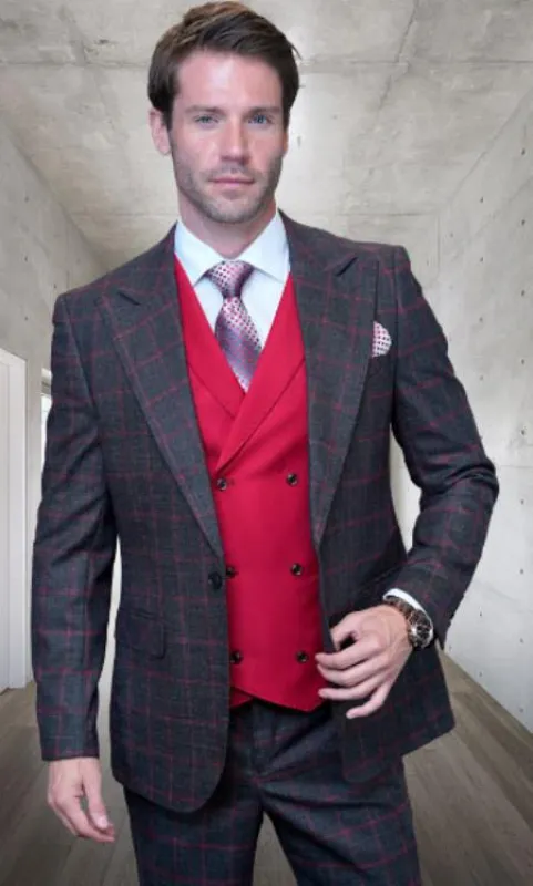 Mens 1 Button Modern Fit Suits Flat Front Pants Suit - Charcoal made by Alberto Nardoni