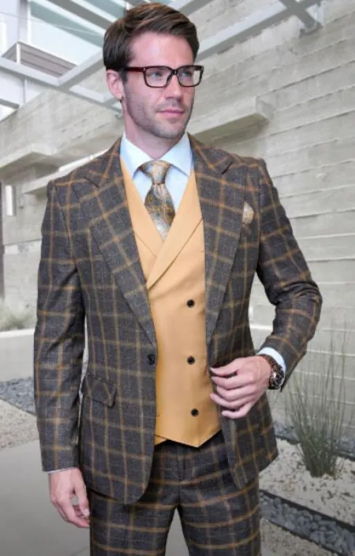 Mens 1 Button Modern Fit Suits Flat Front Pants Suit - Camel made by Alberto Nardoni