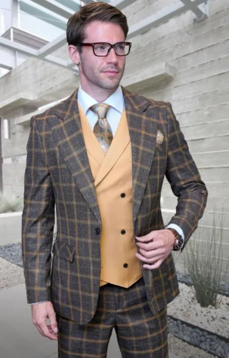 Mens 1 Button Modern Fit Suits Flat Front Pants Suit - Camel sold by Alberto Nardoni