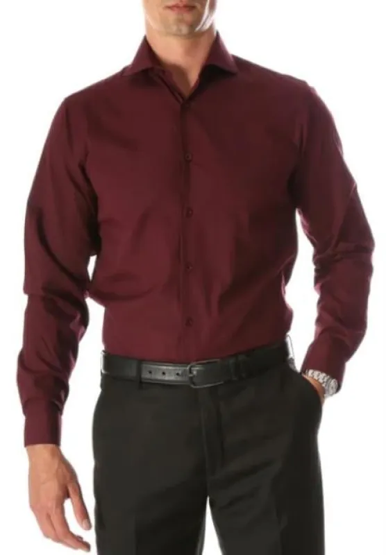 Mens Slim Fit Cotton Shirt - Burgundy made by Alberto Nardoni