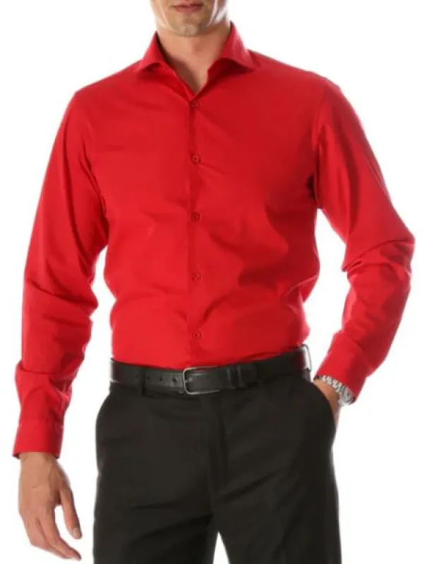 Mens Slim Fit Cotton Shirt - Red made by Alberto Nardoni