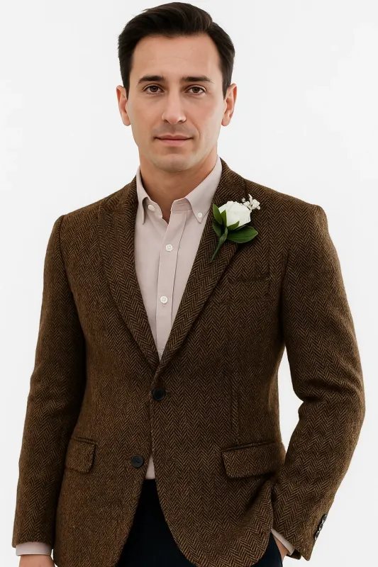 Mens Blazer Tweed Blazer Herringbone Blazer - Z-Dark Brown made by Alberto Nardoni