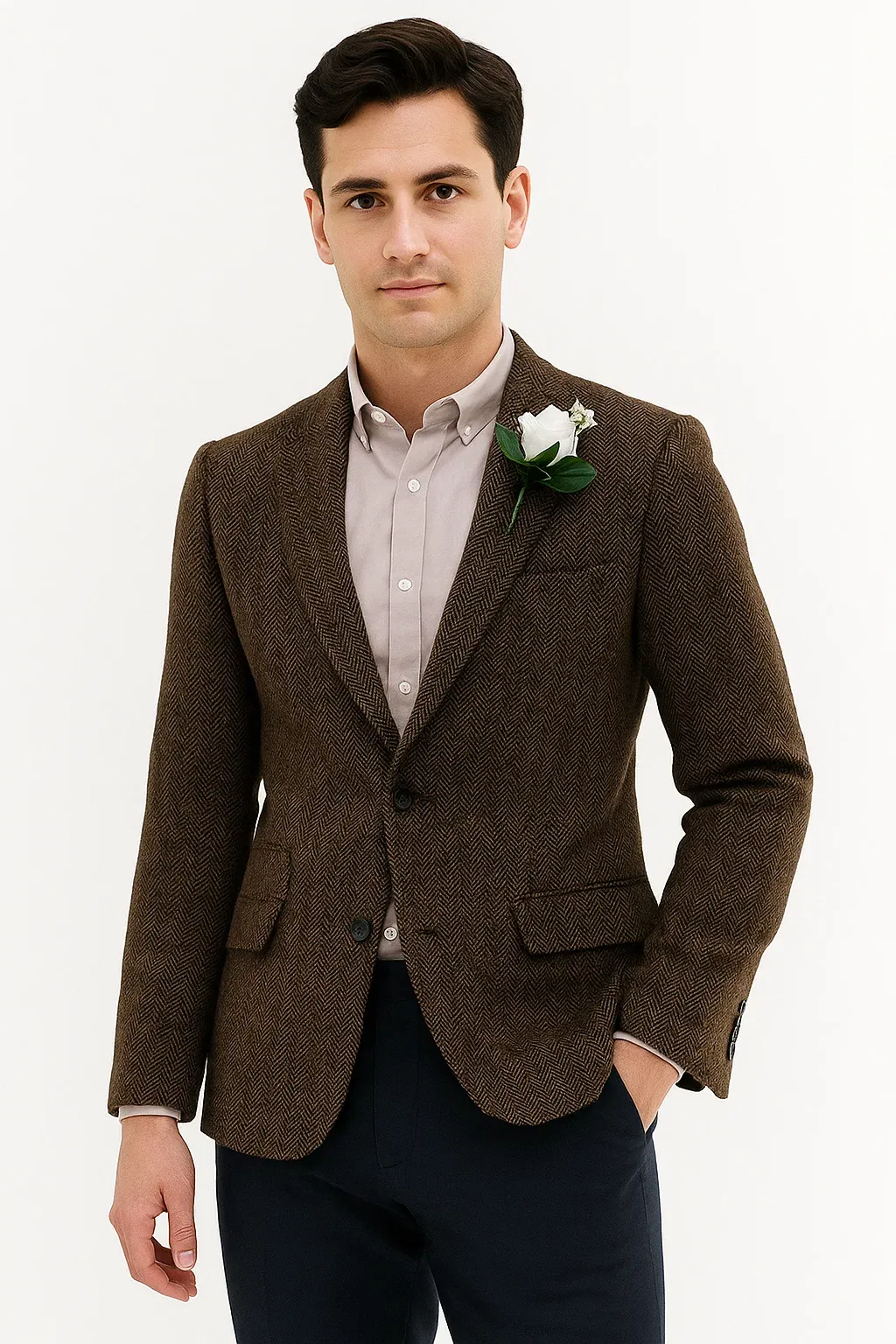 Mens Blazer Tweed Blazer Herringbone Blazer - Z-Dark Brown sold by Alberto Nardoni product image thumbnail 2