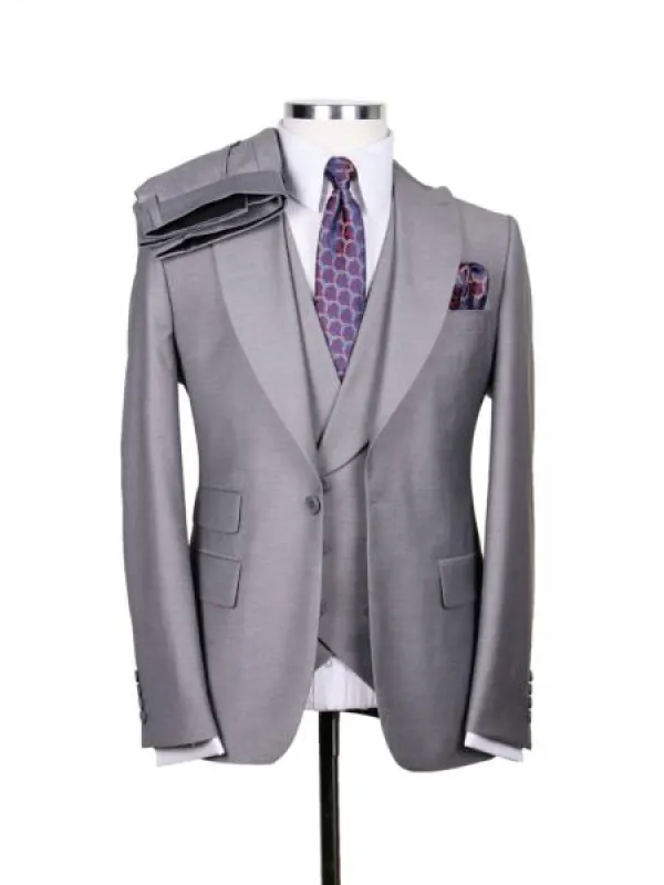 Big Lapel - Wide Lapel - Tom Ford Style Suit - Ticket Pocket - Gray made by Alberto Nardoni