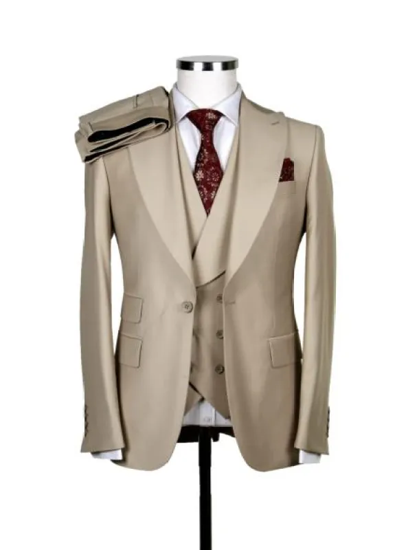 Big Lapel - Wide Lapel - Tom Ford Style Suit - Ticket Pocket - Tan made by Alberto Nardoni