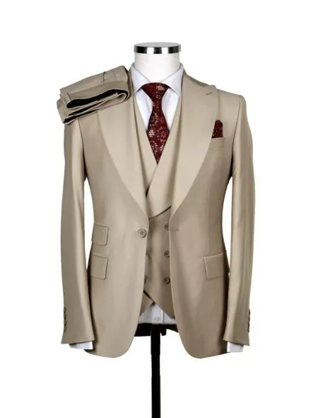 Big Lapel - Wide Lapel - Tom Ford Style Suit - Ticket Pocket - Tan sold by Alberto Nardoni