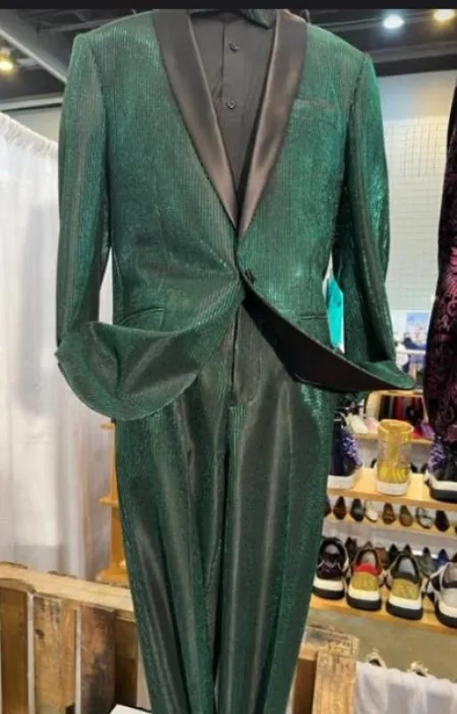 SKU#JA61538 Green and Black Tuxedo and Matching Bowtie made by Alberto Nardoni