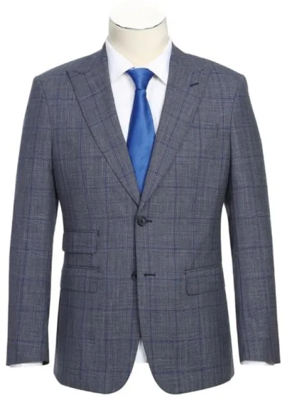 Gray and Blue Plaid Windowpane Suit for Men made by Alberto Nardoni