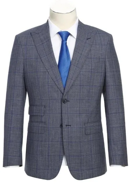 Gray and Blue Plaid Windowpane Suit for Men sold by Alberto Nardoni